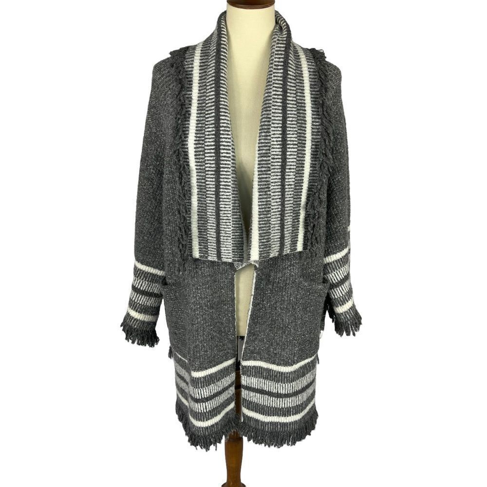 Anthropologie Saturday Sunday Striped Fringe Kimono Boho Open Cardigan Sweater